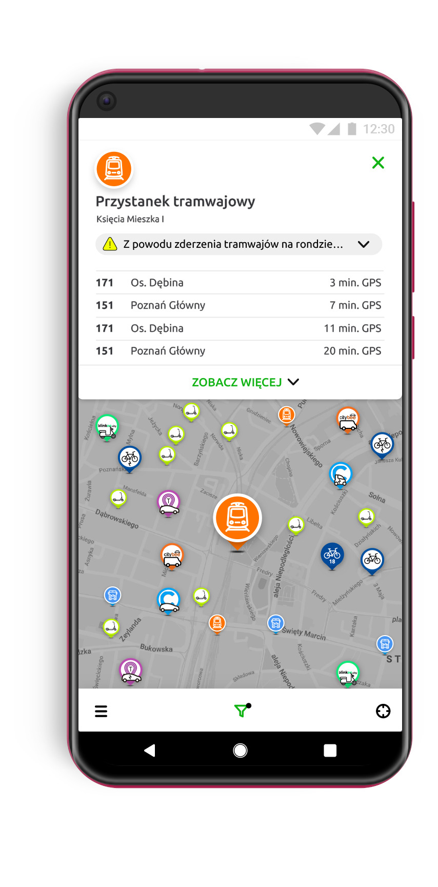 Real time public transport information based on GPS position